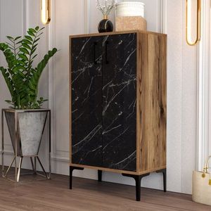 Skrinka na topánky / Botník Prag - Walnut, Black Marble vyobraziť