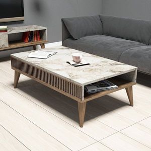 Konferenčný stolík Milan - Walnut, White Marble vyobraziť