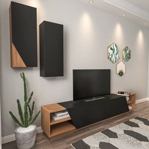 TV skrinka / Obývacia stena Zebra - Black, Teak vyobraziť