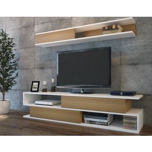 TV skrinka / Obývacia stena Sims - White, Teak vyobraziť