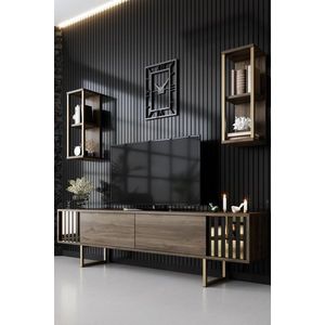 TV skrinka / Obývacia stena Gold Line - Walnut, Black vyobraziť