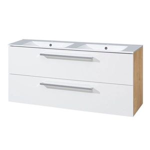 Mereo Bino, kúpeľňová skrinka s keramickým umývadlom 121 cm, biela/dub CN673 vyobraziť