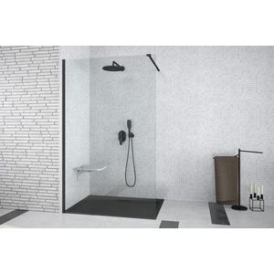BESCO - Walk-in sprchovací kút AVEO BLACK - Farba rámu zásteny - Hliník čierny, Pevná stena - Bez pevnej steny, Rozmer A - 110, Rozmer C - 195, Výplň - Číre bezpečnostné sklo - 8 mm BCAVEO110BL vyobraziť