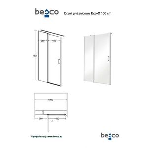 BESCO - Bezrámové sprchové dvere EXO-C - Farba rámu zásteny - Hliník chróm, Pevná stena - 80, Rozmer A - 100, Rozmer C - 190, Smer zatváranie - Univerzálny Ľavé / Pravé, Výplň - Číre bezpečnostné sklo - 6 mm BCEXOC100CC + BCEXOCH80CC vyobraziť