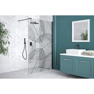 BESCO - Walk-in sprchovací kút Leaf - Farba rámu zásteny - Hliník čierny, Rozmer A - 110, Rozmer C - 200, Smer zatváranie - Univerzálny Ľavé / Pravé, Výplň - Maľované bezpečnostné sklo - 8 mm BCLEAFY110 vyobraziť