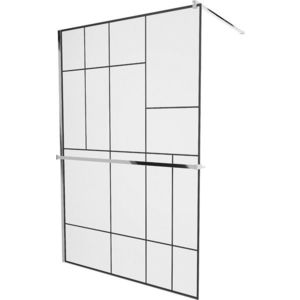 MEXEN/S - KIOTO Sprchová zástena WALK-IN s poličkou a držiakom uterákov 120 x 200, transparent/čierna 8 mm, chróm 800-120-121-01-78 vyobraziť