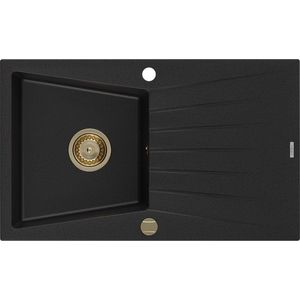 MEXEN/S MEXEN/S - Cesar granitový drez 1-miska s odkvapkávačom 775 x 470 mm, čierny, zlatý sifón 6514771010-77-G vyobraziť