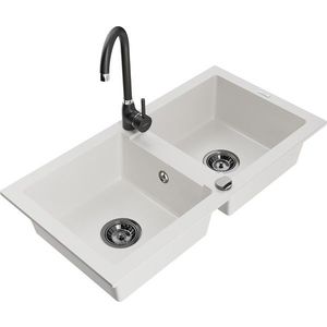 MEXEN/S - Mario granitový drez 2-bowl vrátane batérie Telma, biela 6504-20-670200-70 vyobraziť