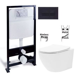 PRIM predstenový inštalačný systém s čiernym tlačidlom 20/0044 + WC REA Carlo Flat Mini Rimlesss + SEDADLO PRIM_20/0026 44 CF1 vyobraziť