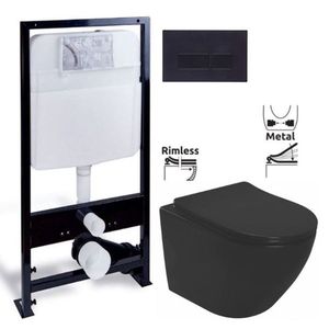 PRIM predstenový inštalačný systém s čiernym tlačidlom 20/0044 + WC REA CARLO MINI RIMLESS ČIERNY MAT + SEDADLO PRIM_20/0026 44 MM1 vyobraziť