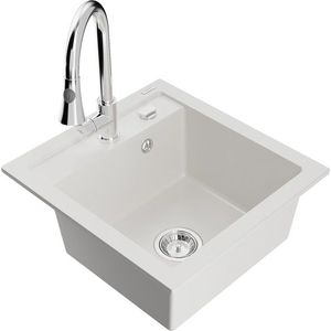 MEXEN/S - Vito granitový drez 1-miska vrátane batérie Elia, biela 6503-20-670101-00 vyobraziť