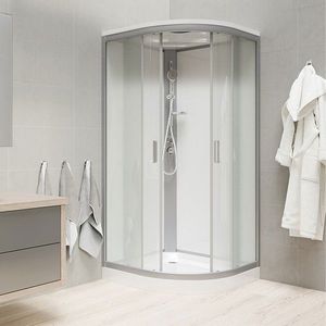 Mereo Sprchový box, štvrťkruh, 80 cm, satin ALU, sklo Point, zadné steny biele, SMC vanička, so strieškou CK35172KBSW vyobraziť