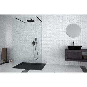 BESCO - Walk-in sprchovací kút AVEO DUE BLACK - Farba rámu zásteny - Hliník čierny, Pevná stena - Bez pevnej steny, Rozmer A - 110, Rozmer C - 195, Výplň - Číre bezpečnostné sklo - 8 mm BCAVEODUE110BL vyobraziť