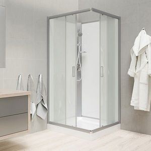 Mereo Sprchový box, štvorcový, 80 cm, satin ALU, sklo Point, zadní steny biele, SMC vanička, bez striešky CK34172KBW vyobraziť