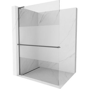 MEXEN/S - Kioto+ L Sprchová zástena WALK-IN s poličkou a držiakom uterákov 100 x 200, transparent/dekor, grafit metal 800-100-123-95-35 vyobraziť
