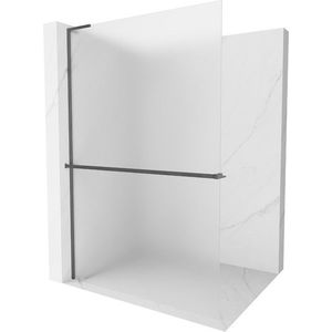 MEXEN/S - Kioto+ L Sprchová zástena WALK-IN s poličkou a držiakom uterákov 120 x 200, dekor, grafit kartáčovaná 800-120-123-66-30 vyobraziť