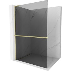 MEXEN/S - Kioto+ L Sprchová zástena WALK-IN s poličkou a držiakom uterákov 110 x 200, grafit, zlatá kartáčovaná 800-110-123-55-40 vyobraziť
