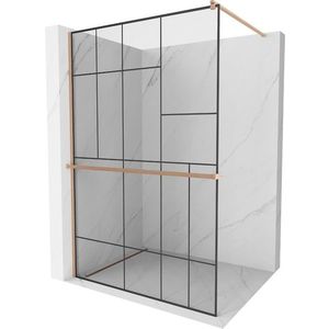 MEXEN/S - Kioto+ Sprchová zástena s poličkou WALK-IN 80 x 200, čierna vzor, meď kartáčovaná 800-080-121-65-78 vyobraziť