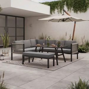 Ambia Garden JEDÁLENSKÁ TERASOVÁ SÚPRAVA 5-dielne, kov, plast, sklo, textil vyobraziť