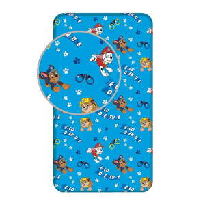 Modrá napínacia bavlnená detská plachta na jednolôžko 90x200 cm Paw Patrol – Jerry Fabrics vyobraziť