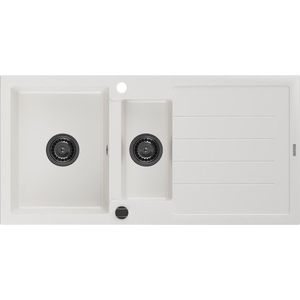 MEXEN/S - Andres granitový drez s odkvapkávačom 1000 x 500 mm, biela, čierny sifón 6515101510-20-B vyobraziť
