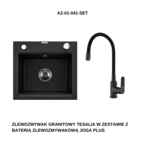 INVENA INVENA - Granitový drez TESALIA, čierny s automatickým sifónom, chróm + batéria JOGA PLUS AZ-01-041-SET vyobraziť