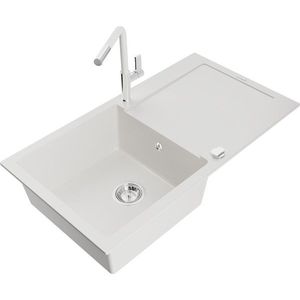 Granitový dřez s kuchyňskou baterií MEXEN LEO bílý/chrom vyobraziť