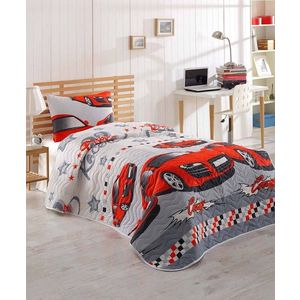 Detský bavlnený prehoz cez posteľ a obliečka na vankúš Cars 160x220 cm červeno-sivý vyobraziť