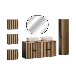 Kúpeľňová zostava Casad Nature Smile s doskou, skrinkami, umývadlami a LED zrkadlom 120 cm čierna/dub wotan vyobraziť