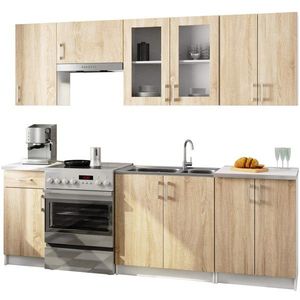 Kuchynská linka Lima 240 cm presklená biela/dub sonoma vyobraziť