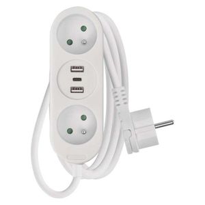 Predlžovací kábel s 2 zásuvkami, 2 USB a USB-C Taylor 2 m biely vyobraziť
