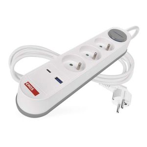 Predlžovací kábel s vypínačom, 3 zásuvkami a USB 1, 5 mm² WALKER 2 m biely vyobraziť