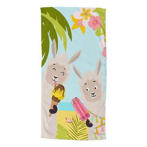 Detská zamatová plážová osuška 75x150 cm Happy lamas – Good Morning vyobraziť