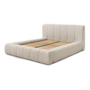 Béžová čalúnená dvojlôžková posteľ s úložným priestorom s roštom 140x190 cm Denali – Bobochic Paris vyobraziť