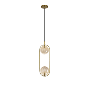 Závesná lampa CORDEL vintage - zlatá mosadz s jantárovými guľôčkovými tienidlami - elegantné osvetlenie obývačky 2x G9 LED vyobraziť