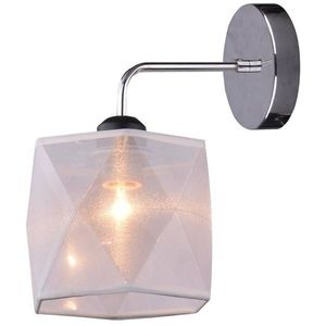 Jednoduchá chrómová nástenná lampa s bielym organzovým tienidlom Nosja vyobraziť
