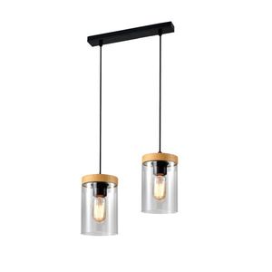 Závesná lampa Wels 2X40 čierna + drevené dymové tienidlo vyobraziť