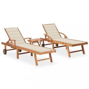 Záhradné lehátko 2ks so stolíkom teak / látka Dekorhome vyobraziť