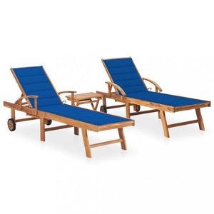 Záhradné lehátko 2ks so stolíkom teak / látka Dekorhome vyobraziť