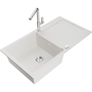 MEXEN/S - Leo granitový drez 1 s odkvapkávačom vrátane batérie Flora, biela 6501-20-670401-00 vyobraziť
