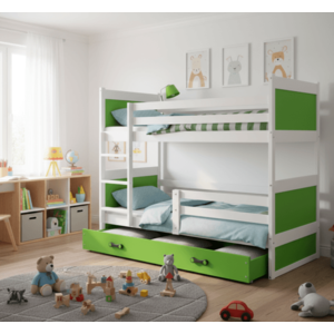 BMS Detská poschodová posteľ RICO 3 s úložným priestorom | 160x80 cm | biela/zelená vyobraziť
