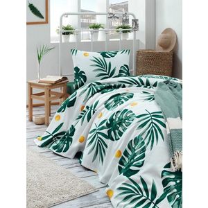 Bavlnený pique prehoz Monstera 160x235 cm zelený/biely vyobraziť