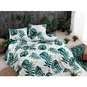 Bavlnený pique prehoz Monstera 200x235 cm zelený/biely vyobraziť