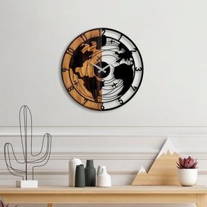 Dekoratívne nástenné hodiny WALLIE WOODEN WORLD MAP 56 cm orech/čierne vyobraziť