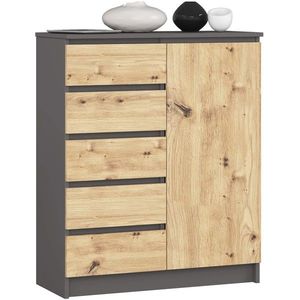 Komoda JERRY 80 cm 1 dvere 5 zásuviek grafitová/dub artisan vyobraziť