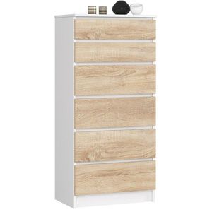 Komoda Kuba 60 cm - 6 zásuviek biela/sonoma vyobraziť