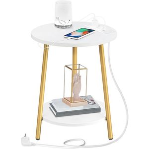 Okrúhly odkladací stolík Vasagle Luretta 40 cm s nabíjacou stanicou biely/zlatý vyobraziť