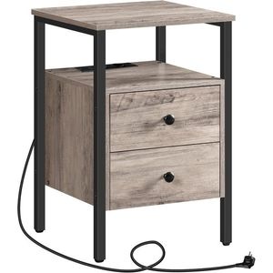 Nočný stolík Vasagle Jungo 40 cm s nabíjacou stanicou sivý/čierny vyobraziť