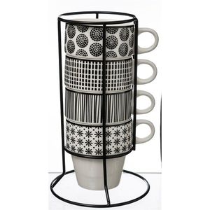 Sada stojana a 4 ks šálok BOHEMIA 260 ml čierna/biela vyobraziť