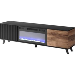 TV stolík Random 180 cm s krbom dub wotan/čierny vyobraziť